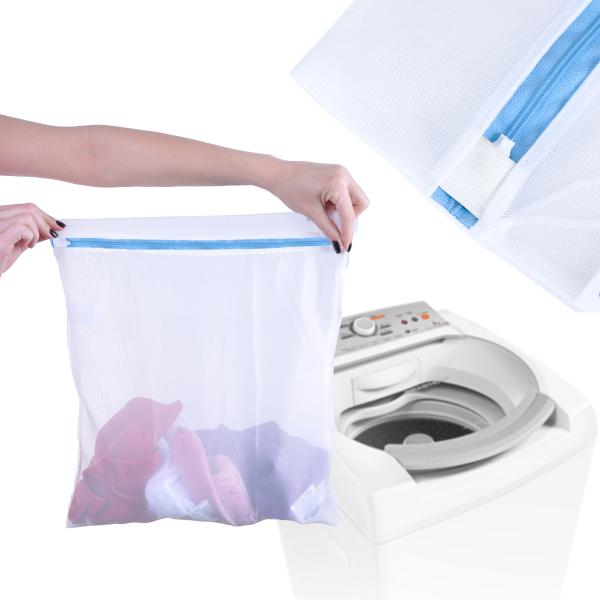 SACO PARA LAVAR ROUPAS 40cm x 50cm COM ZIPER - BRANCO (SC)