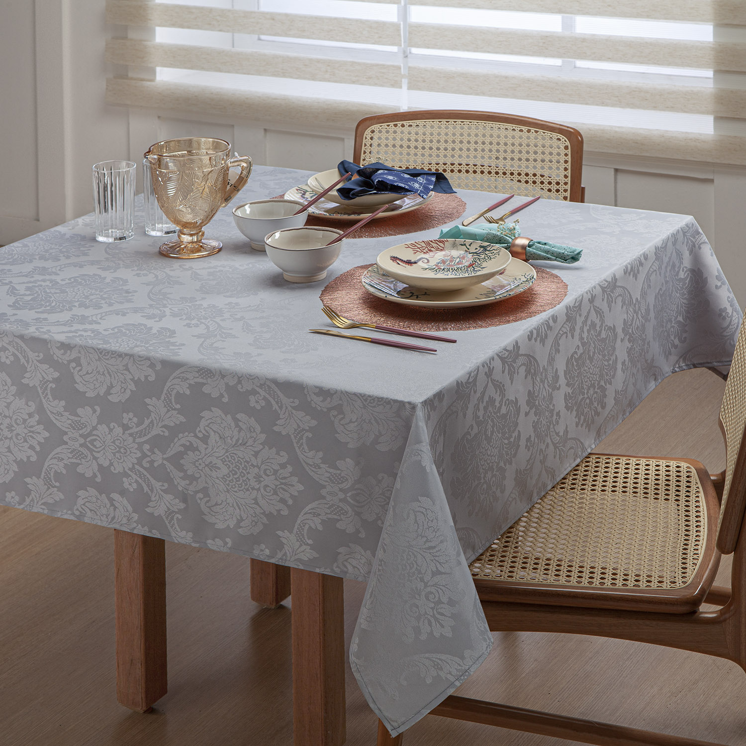 TOALHA DE MESA DAMASK 1,60m x 3,20m - CINZA (SC)