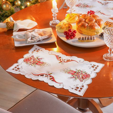 TOALHA DE BANDEJA NATALINA BORDADA 30cm x 45cm - VELAS NATALINAS (SC)