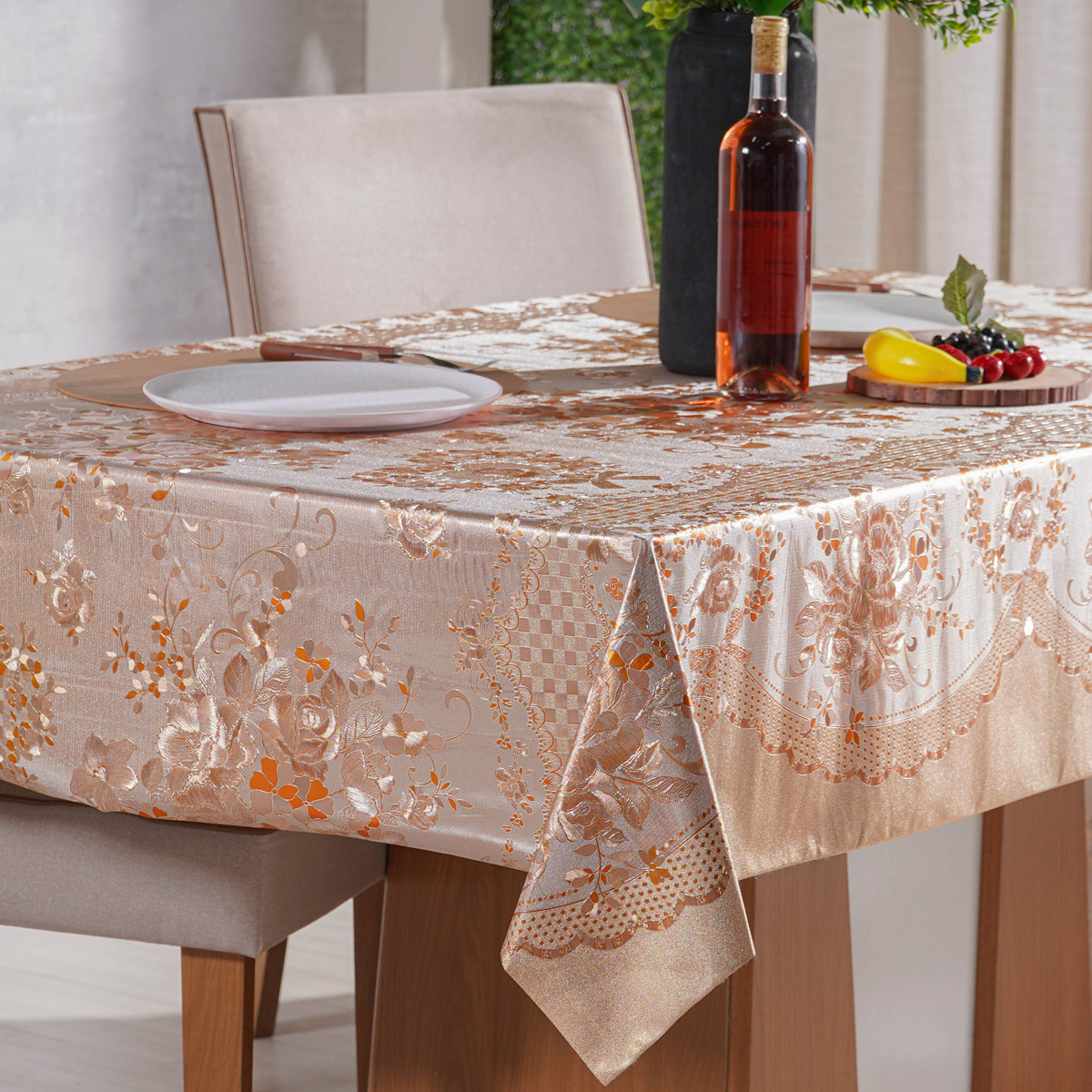 ROLO TOALHA DE MESA PVC METALIZADA 0,25mm - 1,40m x 15m - ROSE (SC)