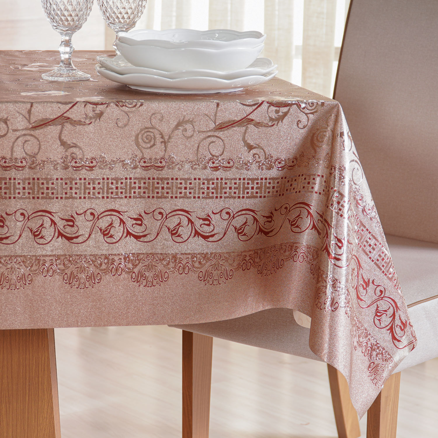 ROLO TOALHA DE MESA PVC METALIZADA 0,25mm - 1,40m x 15m - ORNAMENT ROSE GOLD (SC)