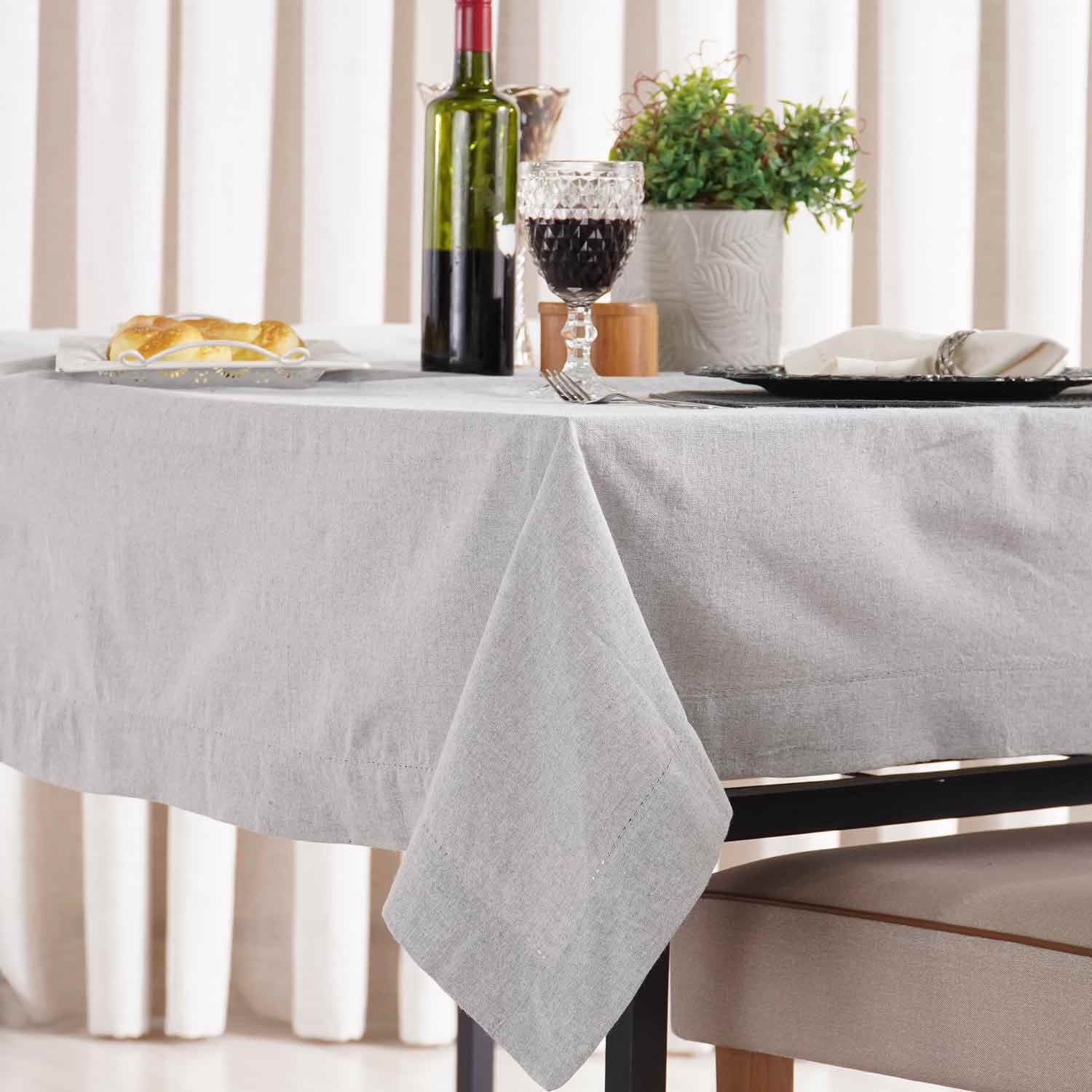 TOALHA DE MESA PESPONTO 1,60M X 2,10M - CINZA (SC)