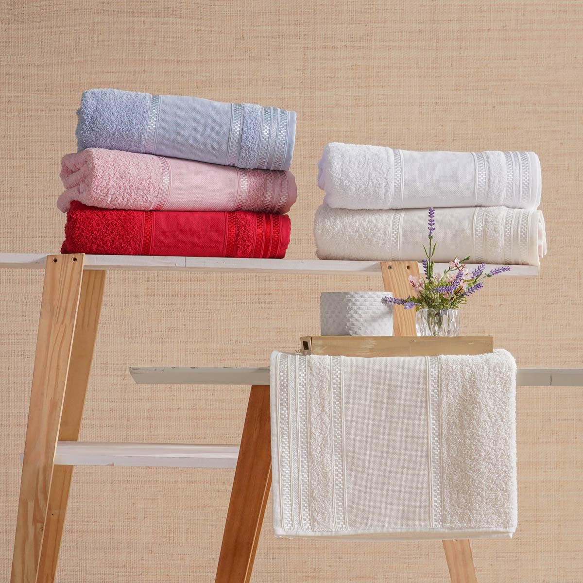 TOALHA DE ROSTO PONTO CRUZ 45cm x 75cm - CREME (SC)