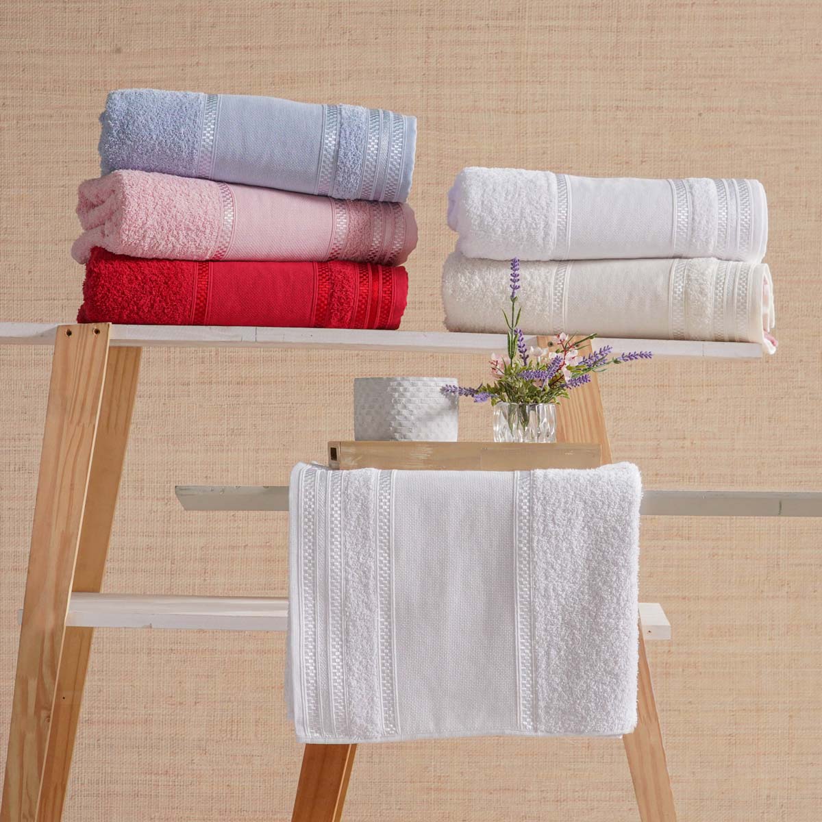 TOALHA DE ROSTO PONTO CRUZ 45cm x 75cm - BRANCO (SC)