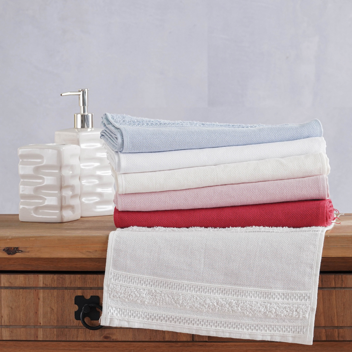 TOALHA DE LAVABO PONTO CRUZ 30cm x 45cm - CREME (SC)