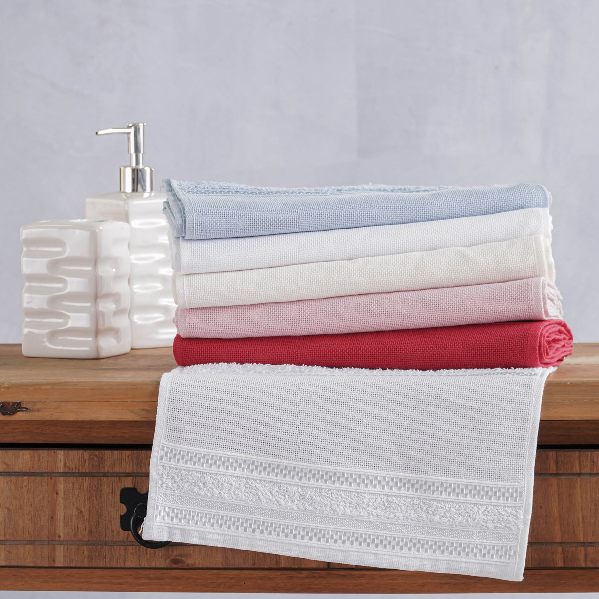 TOALHA DE LAVABO PONTO CRUZ 30cm x 45cm - BRANCO (SC)