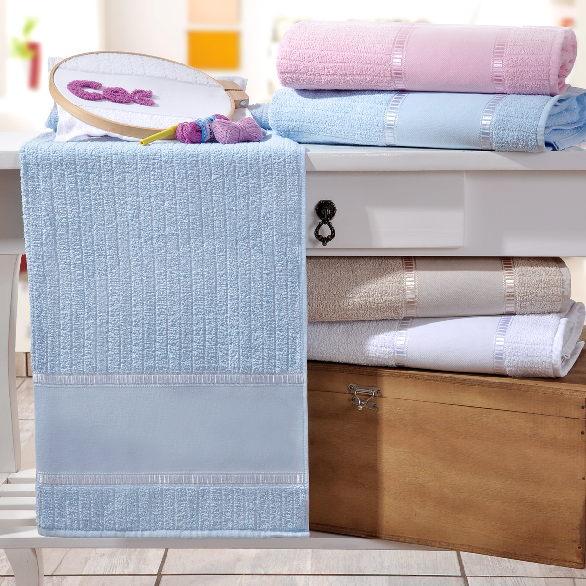 TOALHA DE ROSTO PONTO RUSSO 50cm x 75cm - AZUL (SC)
