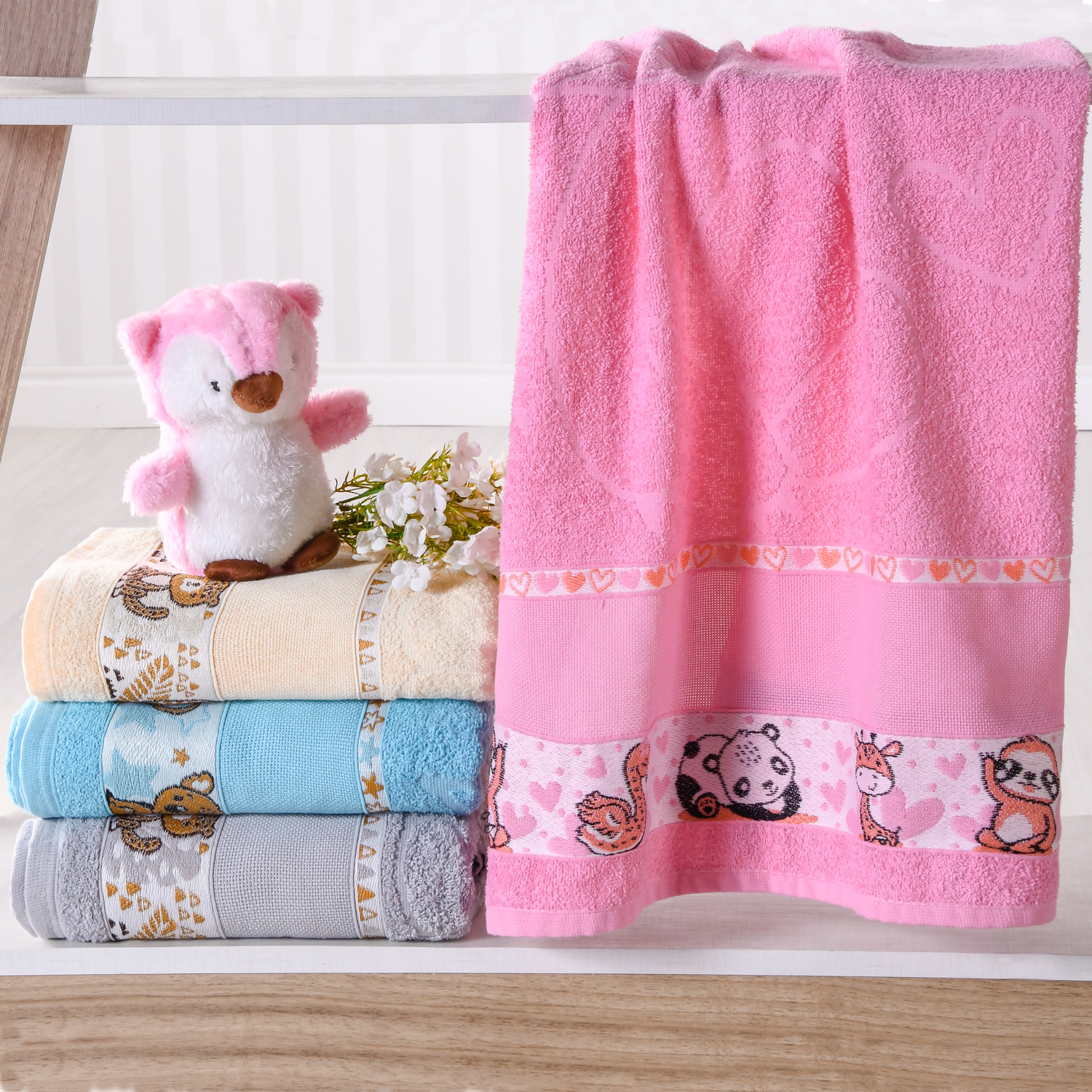 TOALHA DE ROSTO CARINHO PONTO CRUZ 45cm x 55cm - ROSA (SC)