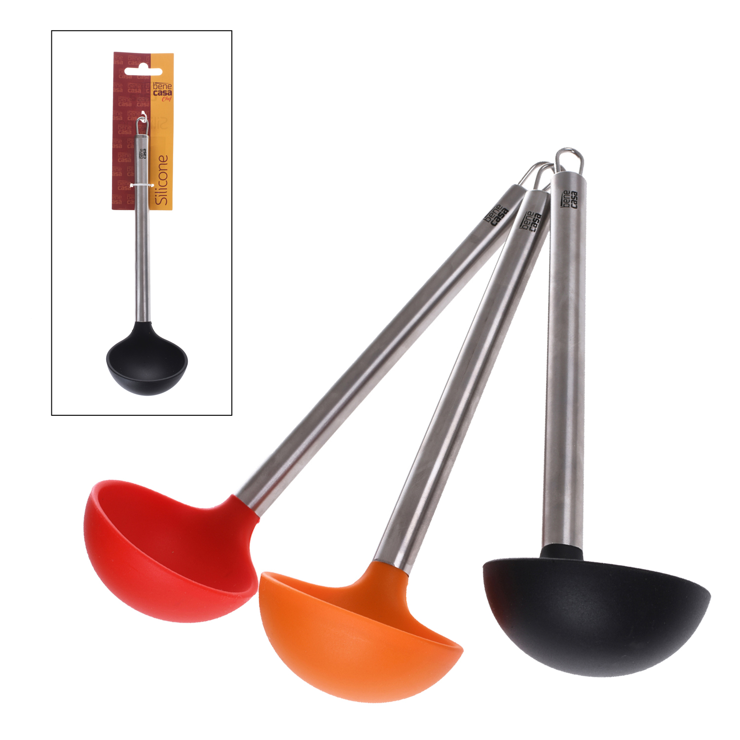CONCHA SILICONE COM CABO EM INOX CM 30cm BENE CASA - SORTIDO (SC)