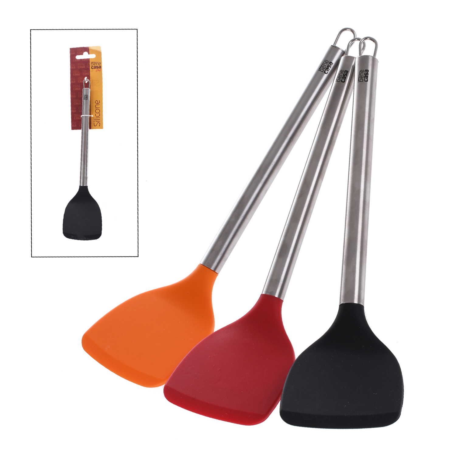 ESPATULA SILICONE COM CABO EM INOX 34CM BENE CASA - SORTIDO (SC)