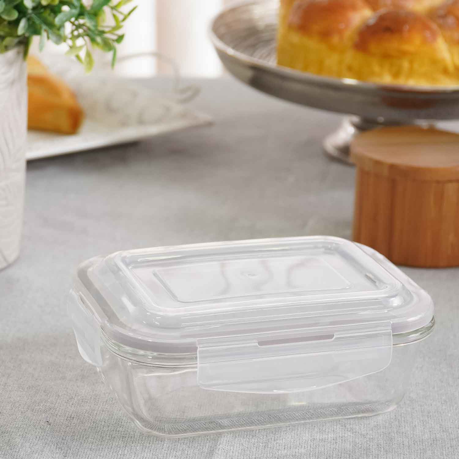 POTE DE VIDRO RETÂNGULAR TAMPA HERMÉTICA 640ML - 16,9cm X 12,3cm X 5,4cm - TRANSPARENTE (SC)