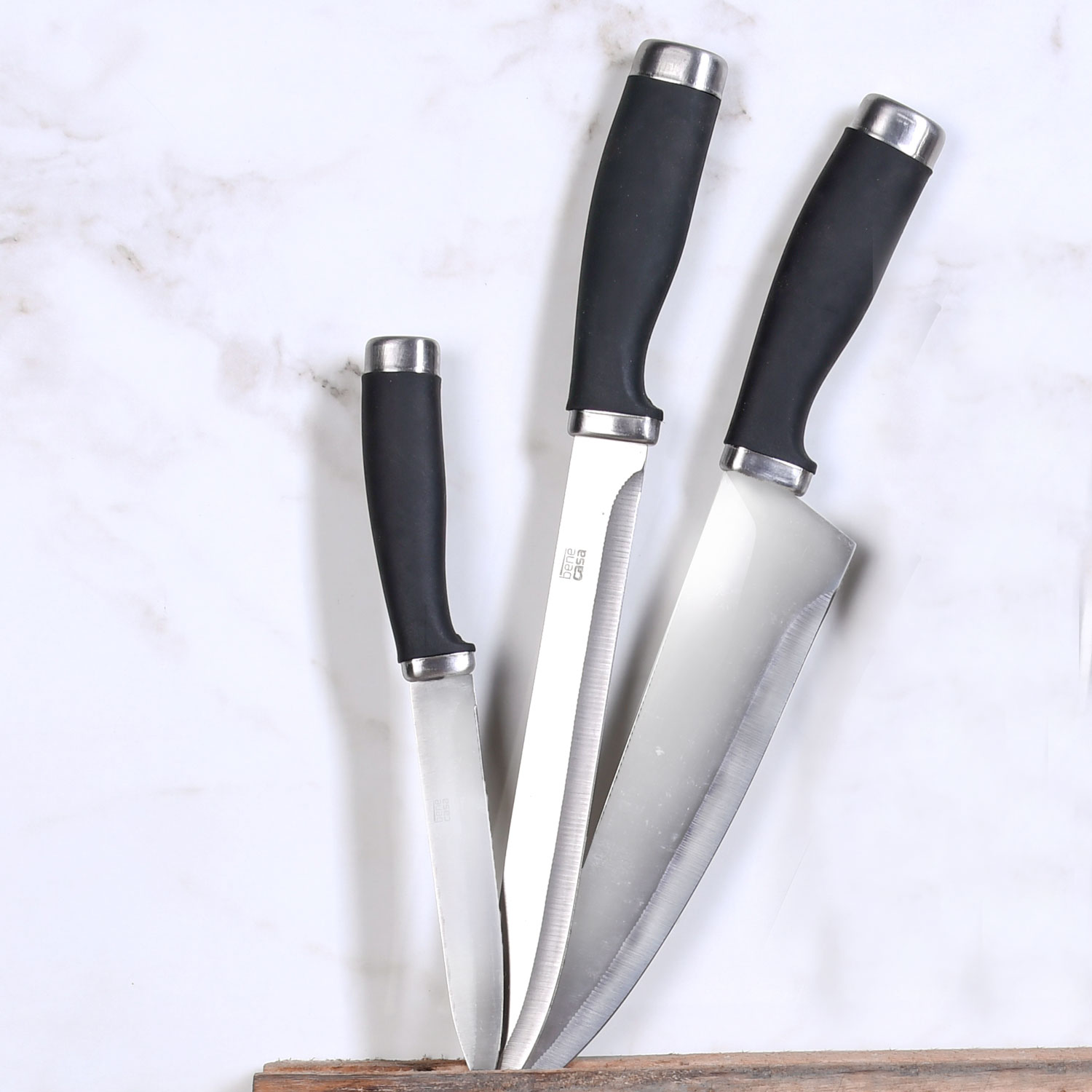 KIT 3 FACAS INOX COM CABO EM PLÁSTICO - SORTIDO (SC)