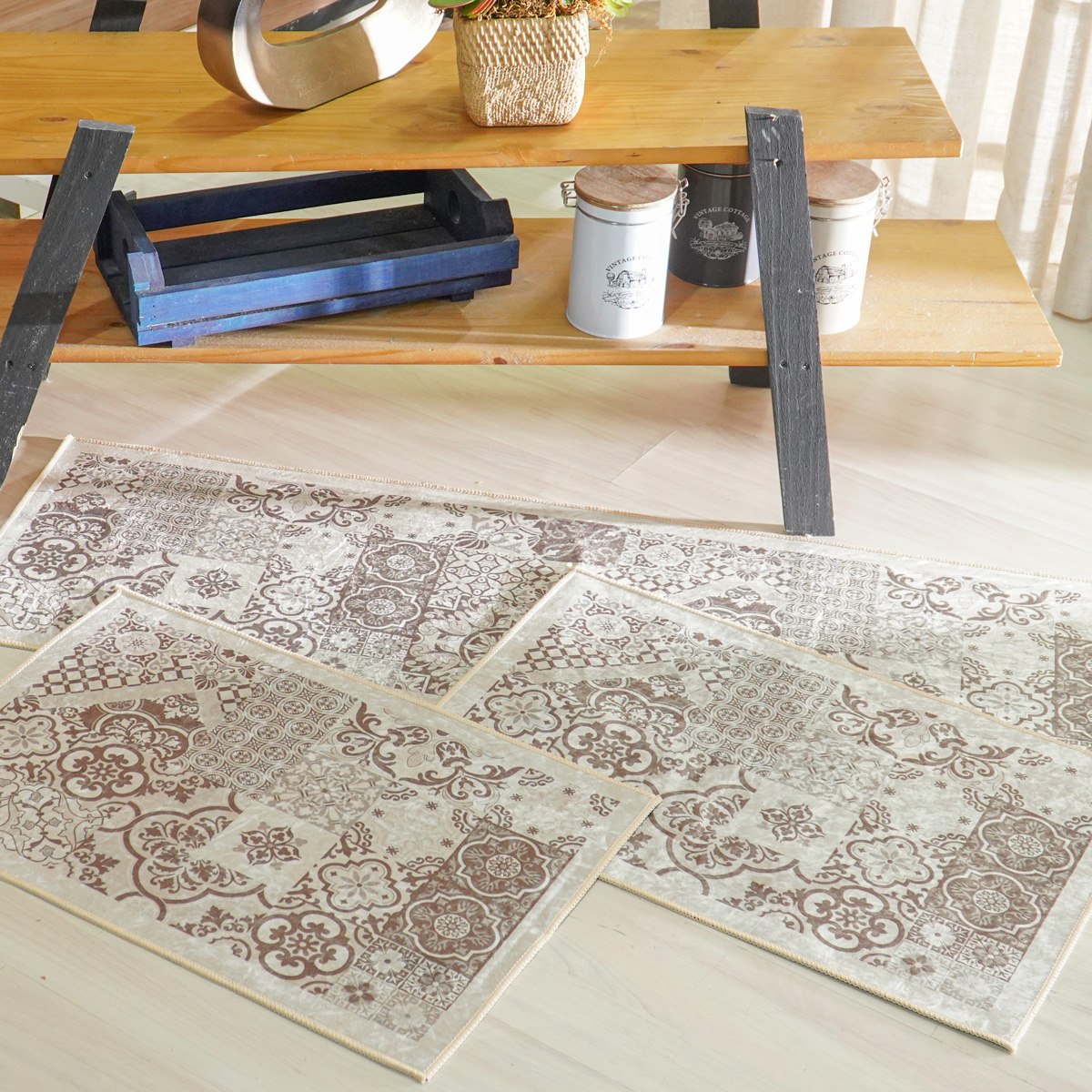 KIT TAPETES E PASSADEIRA DE COZINHA VELOUR 3 PEÇAS - LADRILHOS (SC)