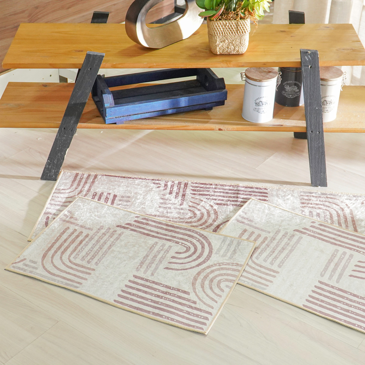KIT TAPETES E PASSADEIRA DE COZINHA VELOUR 3 PEÇAS - NATURAL (SC)