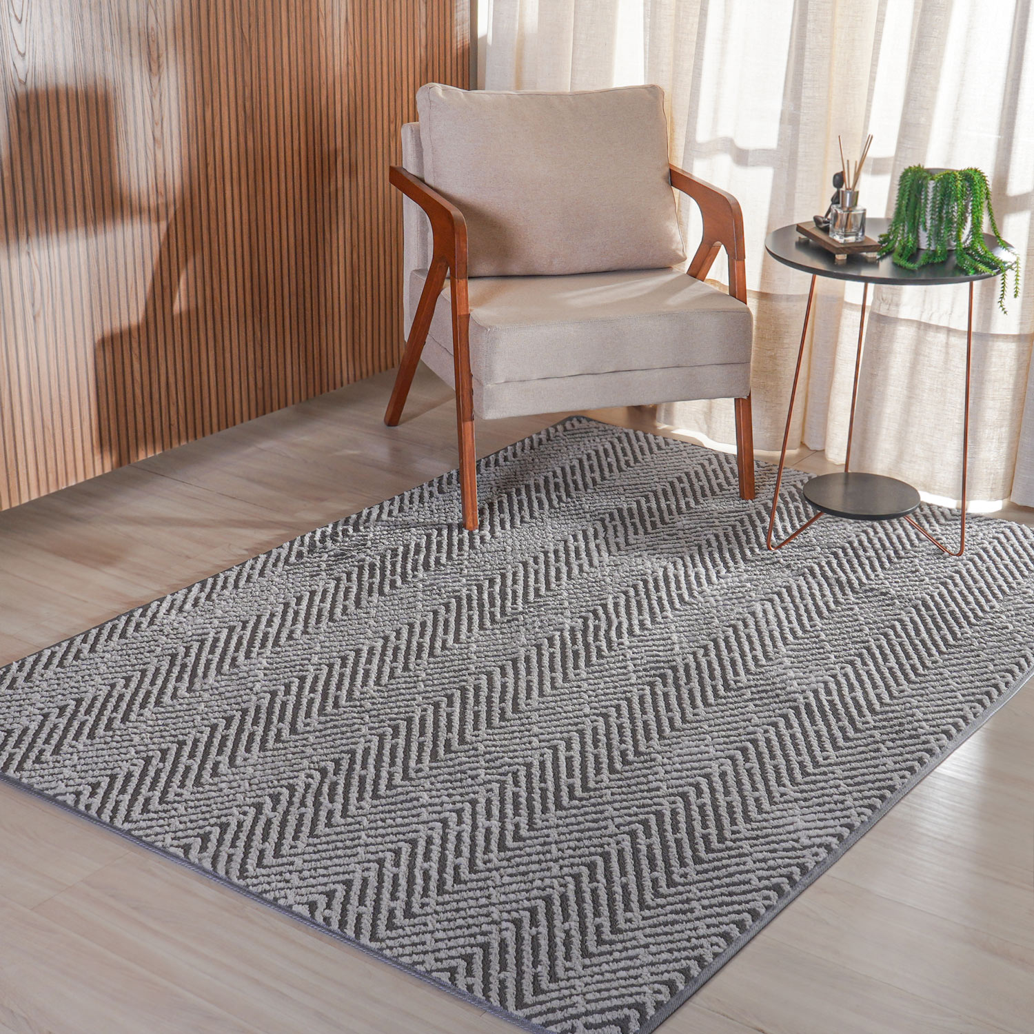 TAPETE SOFT JACQUARD 1,40m x 2,00m - CHEVRON CINZA (SC)