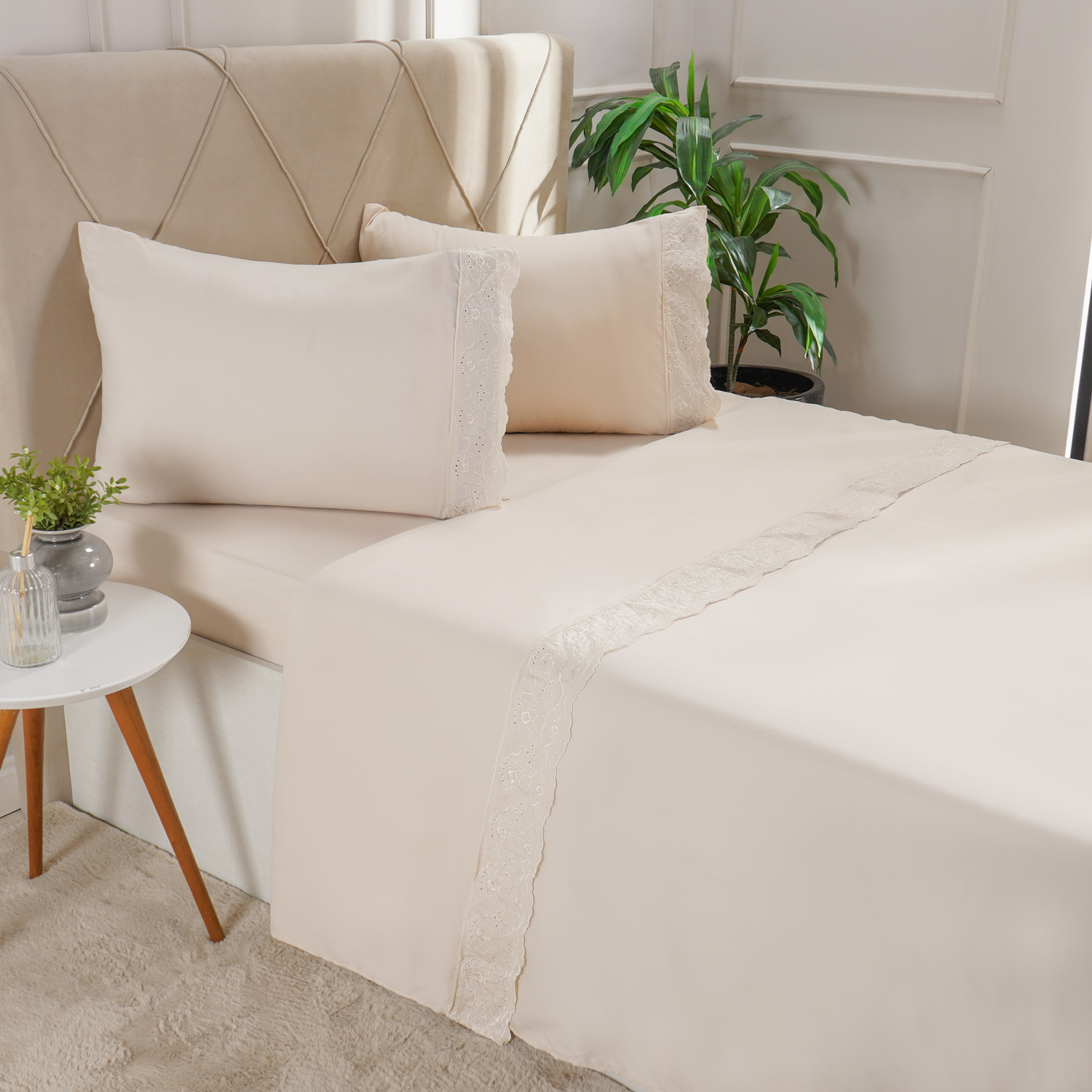 JOGO DE CAMA BRODERIE MICROFIBRA SOLTEIRO 3 PEÇAS - SAND (SC)