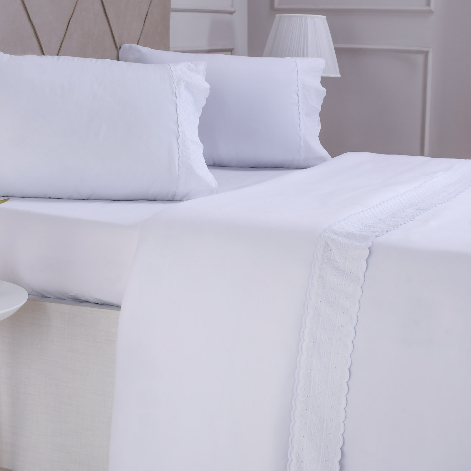 JOGO DE CAMA BRODERIE MICROFIBRA KING 4 PEÇAS - BRANCO (SC)