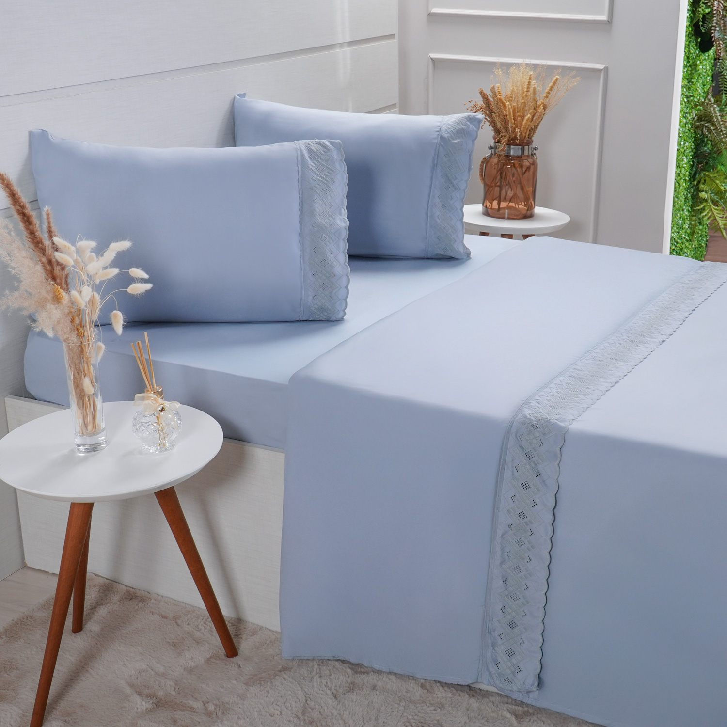 JOGO DE CAMA BRODERIE MICROFIBRA KING 4 PEÇAS - BLUE (SC)
