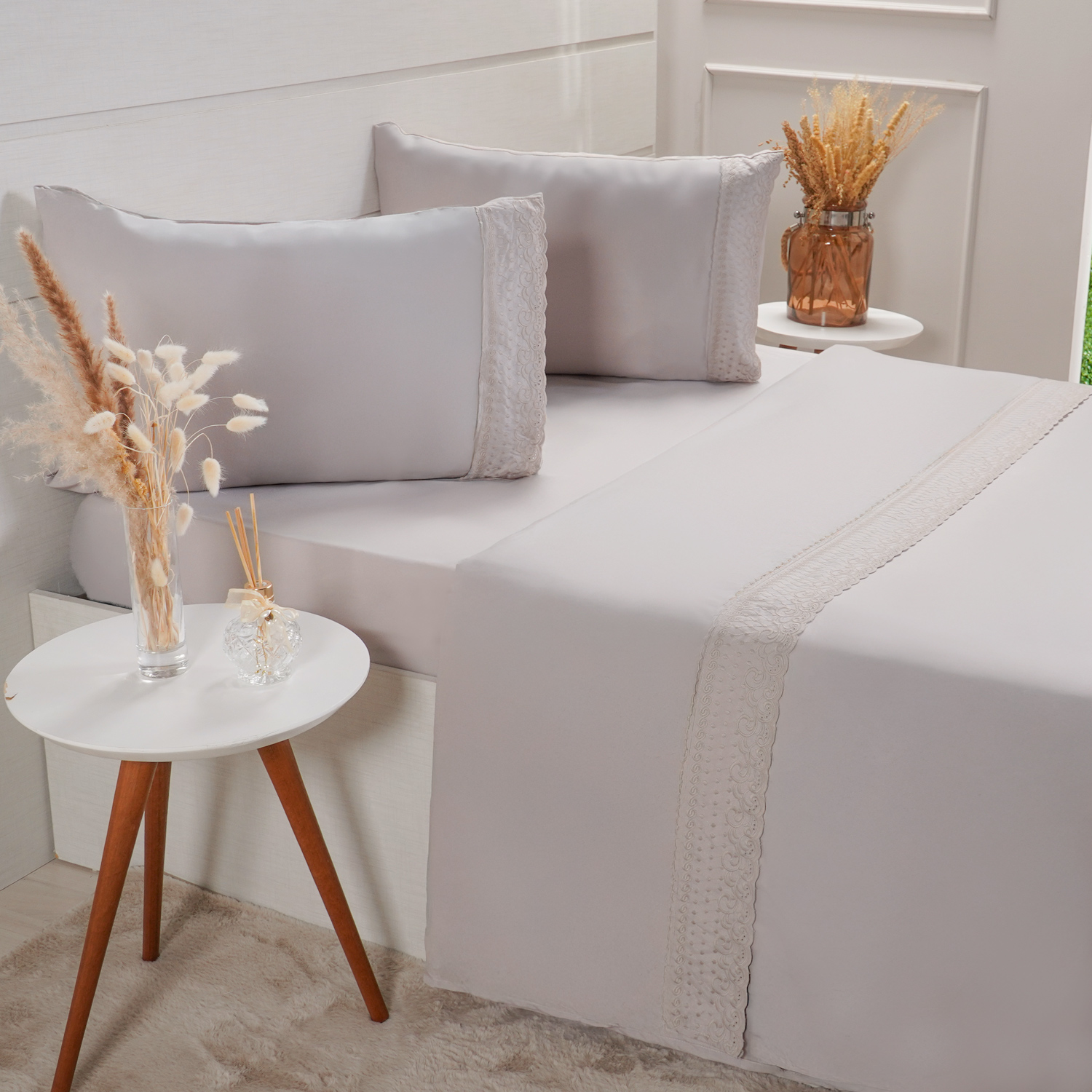 JOGO DE CAMA BRODERIE MICROFIBRA KING 4 PEÇAS - GRAY (SC)