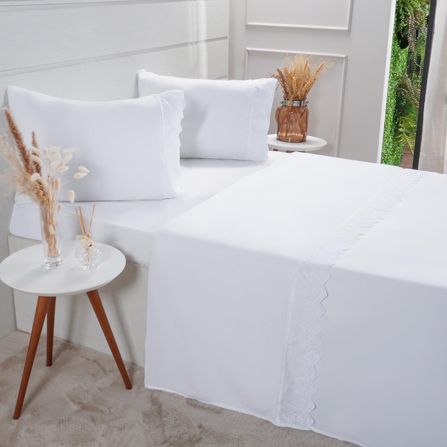 JOGO DE CAMA BRODERIE MICROFIBRA KING 4 PEÇAS - WHITE (SC)