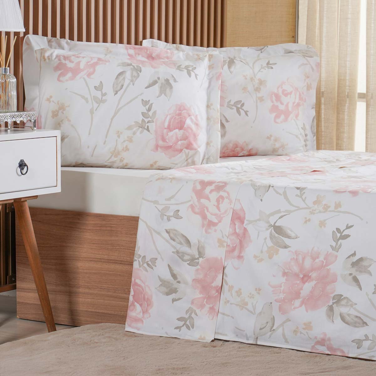JOGO DE CAMA 200 FIOS ESTAMPADO CASAL 4 PEÇAS - AQUARELLE (SC)