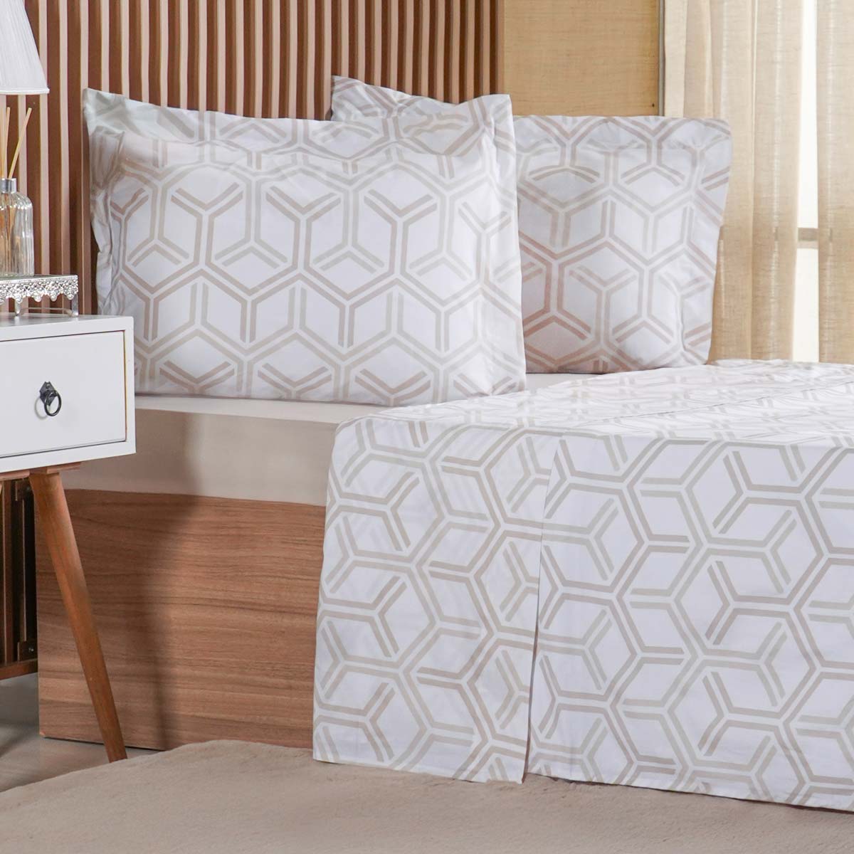 JOGO DE CAMA 200 FIOS ESTAMPADO CASAL 4 PEÇAS - RAYON (SC)