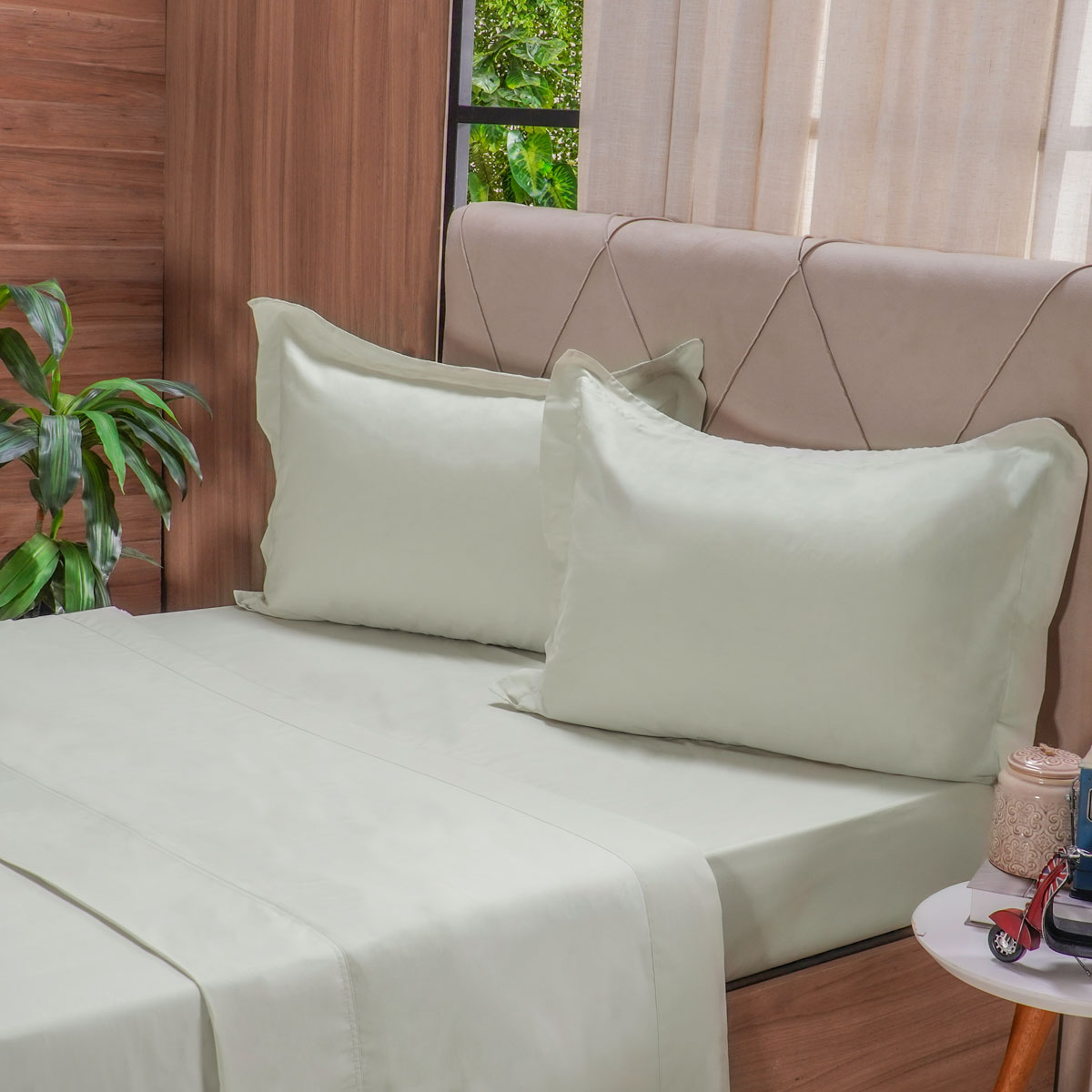 JOGO DE CAMA 200 FIOS LISO QUEEN - VERDE BROTO (SC)
