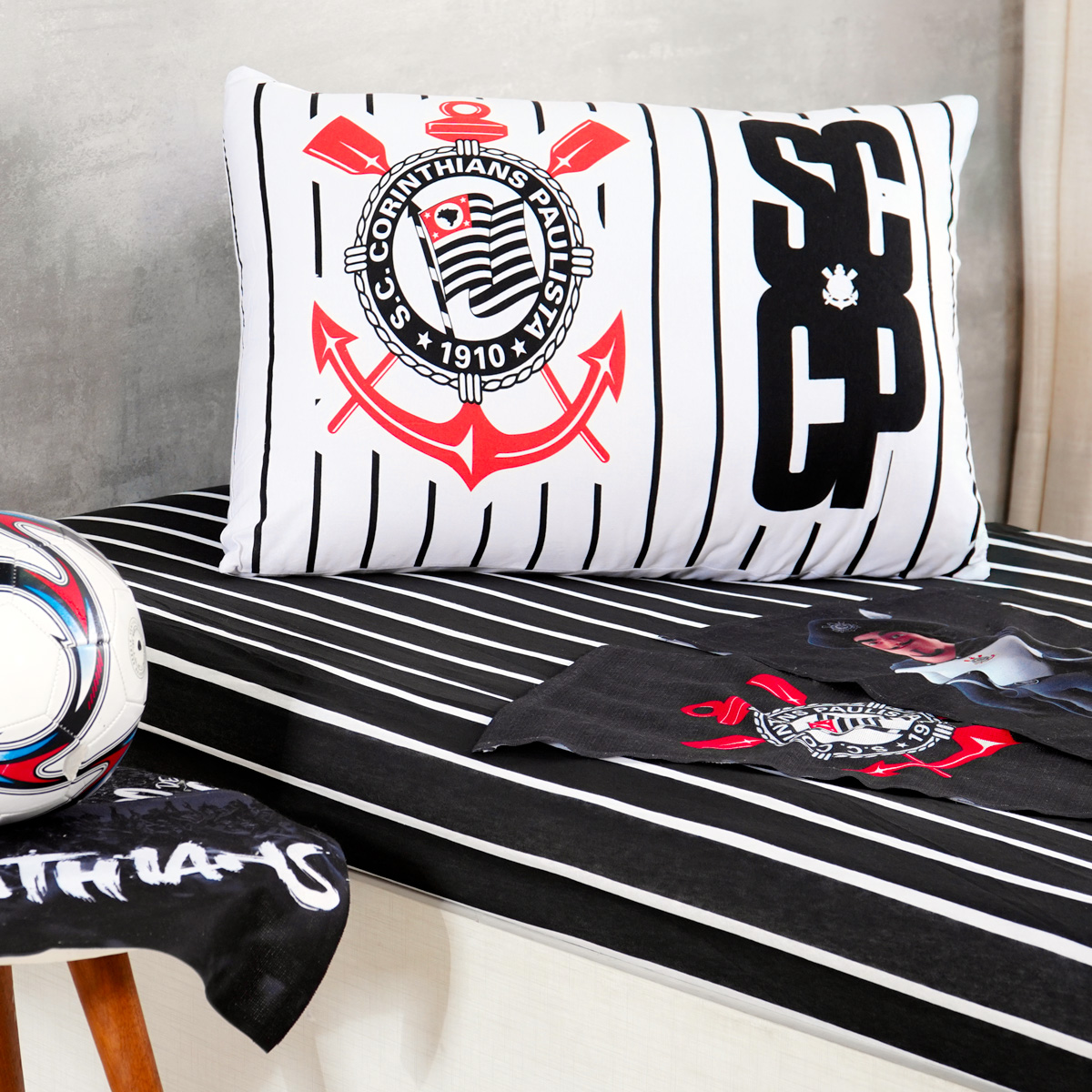 JOGO DE CAMA DE MALHA SOLTEIRO CORINTHIANS 2 PEÇAS - CORINTHIANS (SC)