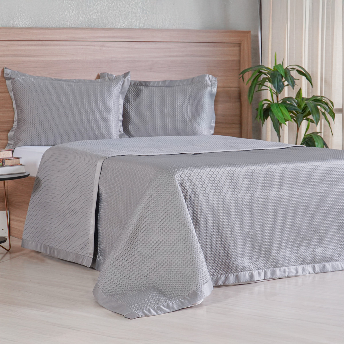 KIT COLCHA SATINATTA TESSI QUEEN - CINZA SOFT (SC)