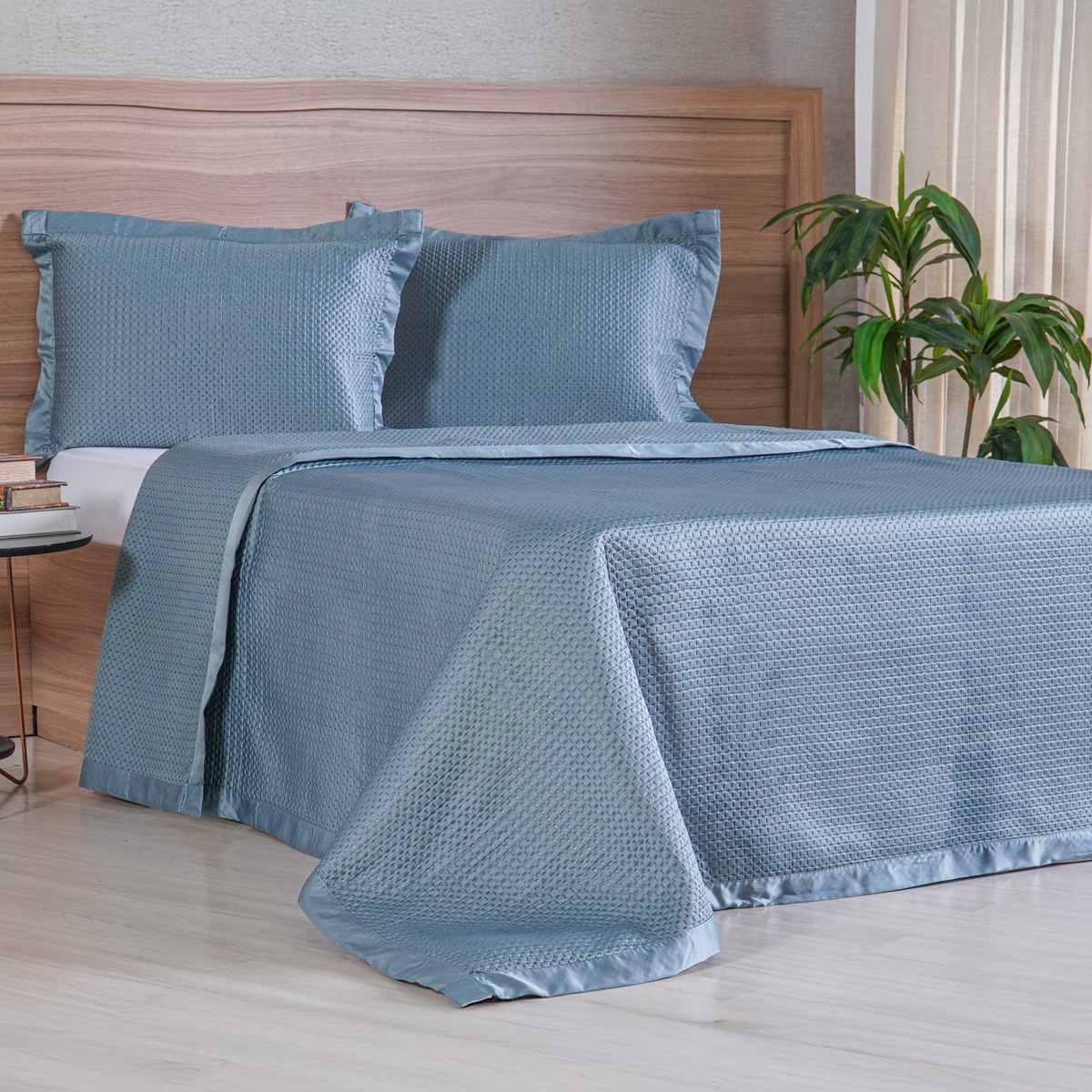 KIT COLCHA SATINATTA TESSI QUEEN - AZUL MINERAL (SC)