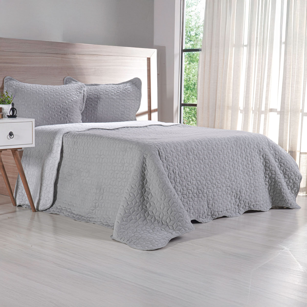 KIT COBRELEITO ULTRA LISSE COM PORTA TRAVESSEIRO KING 2,50m x 2,70m ROLINHO UNITARIA LISA - CINZA URBANO (SC)