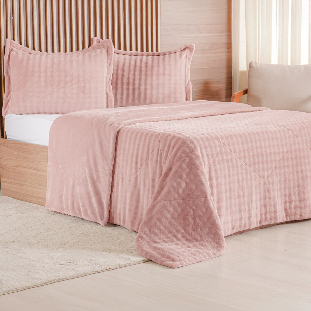 KIT COLCHA LUXOR BUBBLE KING 2,60m x 2,80m - BLUSH ROSE (SC)