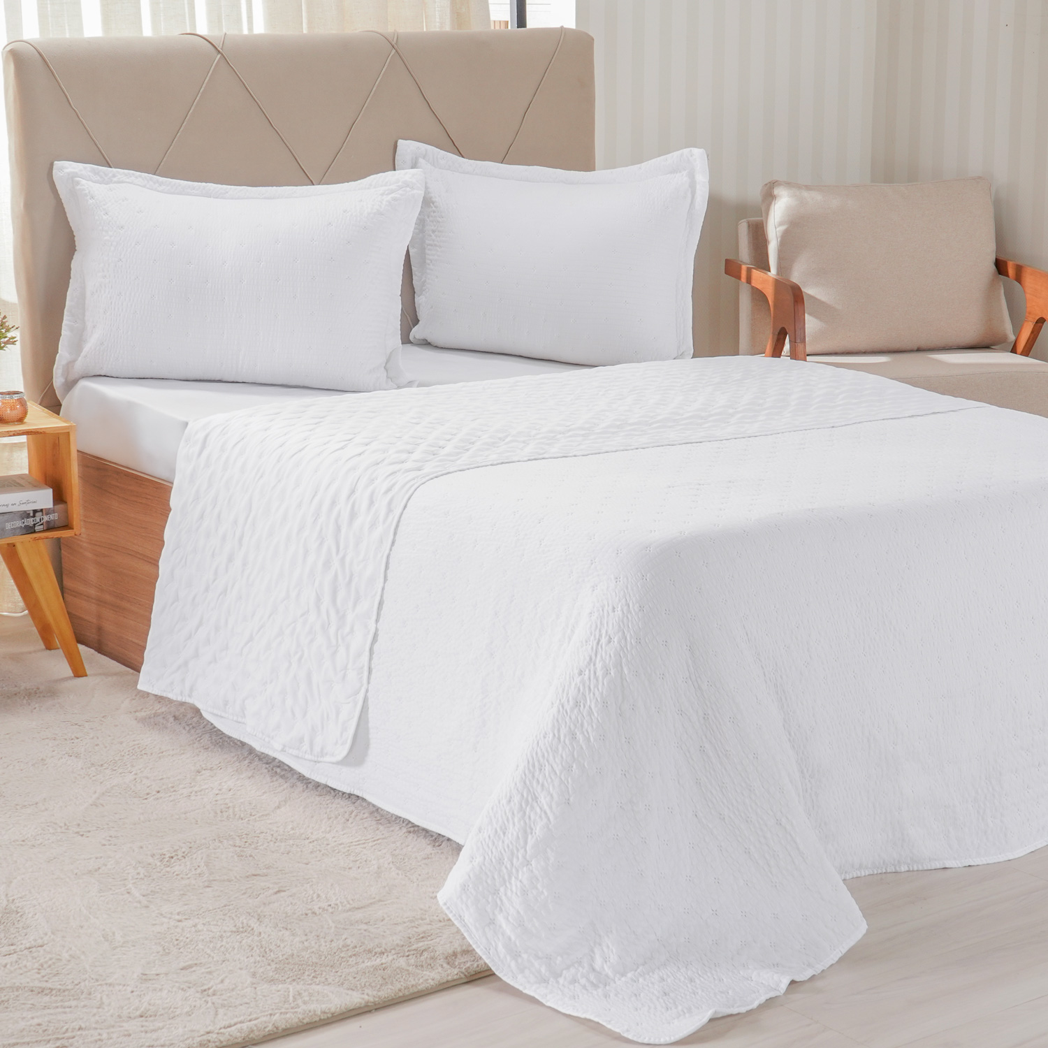 KIT COLCHA SANTORINI QUEEN - BRANCO (SC)