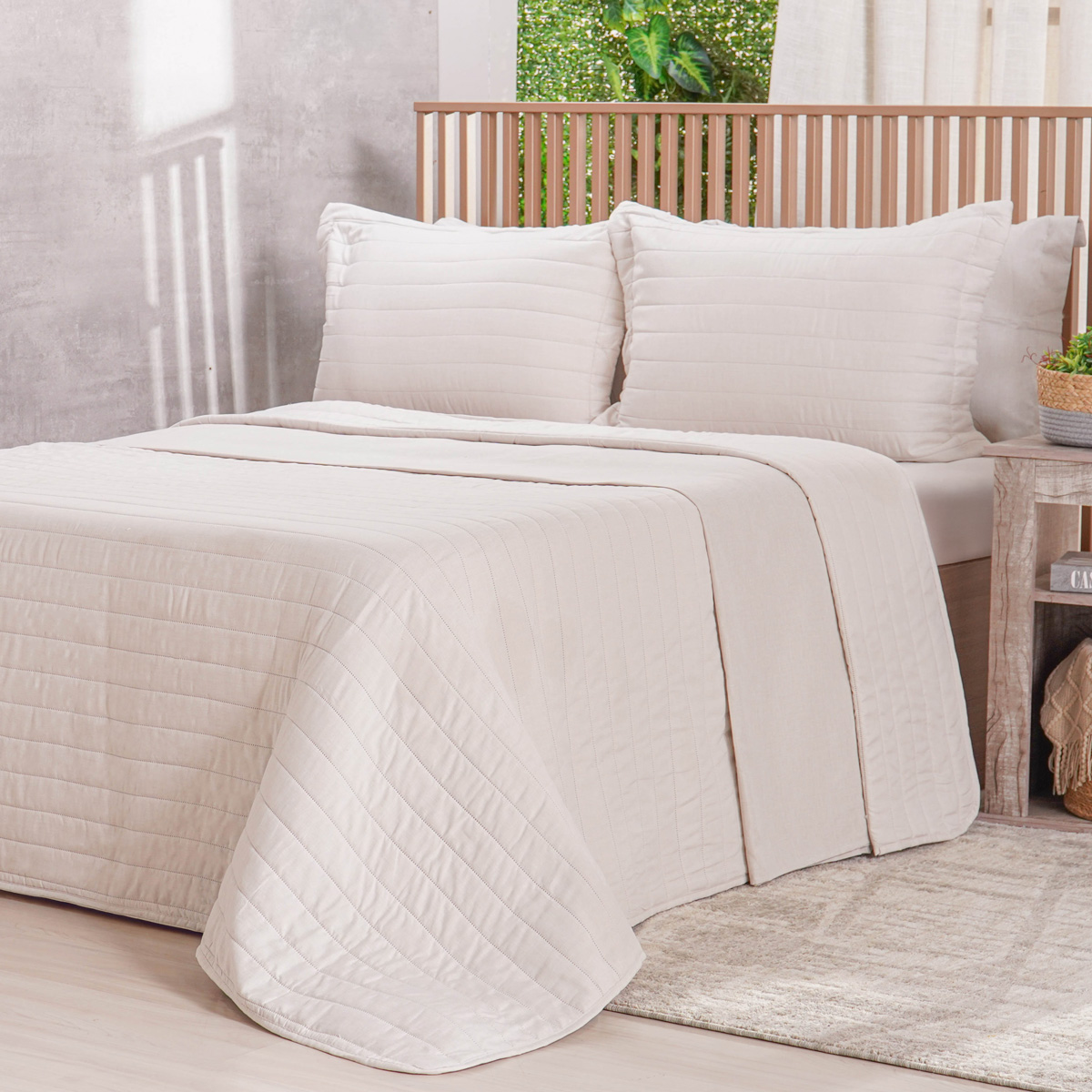 KIT COLCHA LINO STILE CASAL - BISCUIT (SC)
