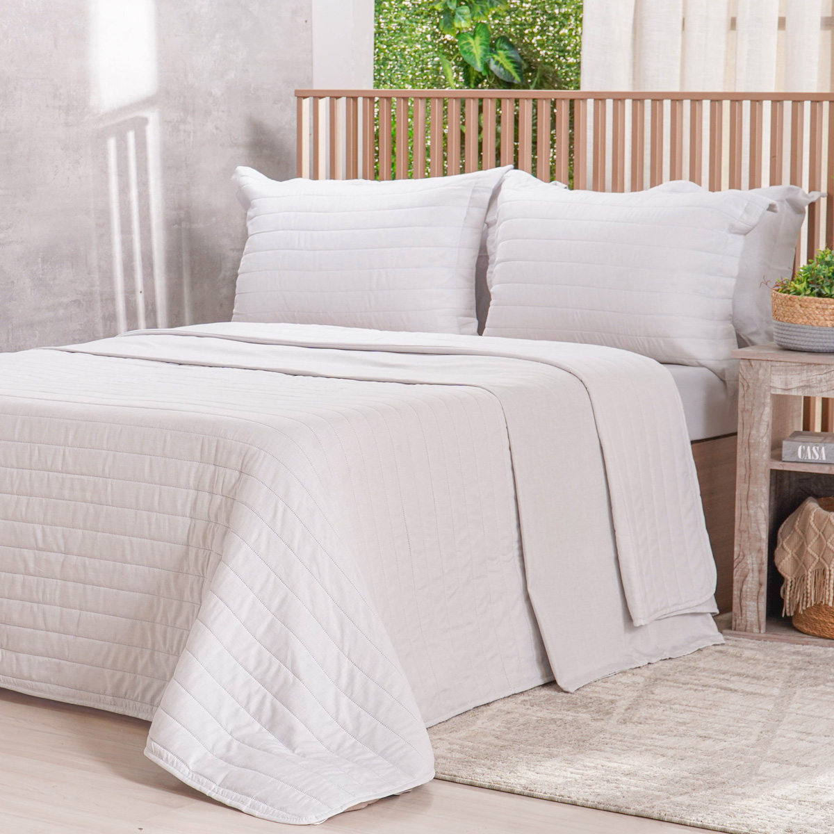 KIT COLCHA LINO STILE QUEEN - CINZA FOG (SC)
