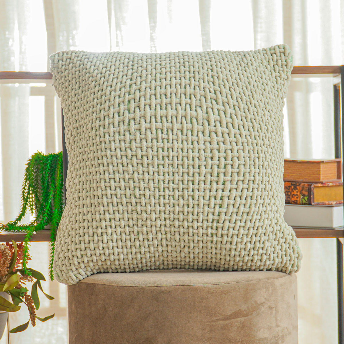 CAPA DE ALMOFADA TRAMA 45cm x 45cm - VERDE ALFAFA (SC)