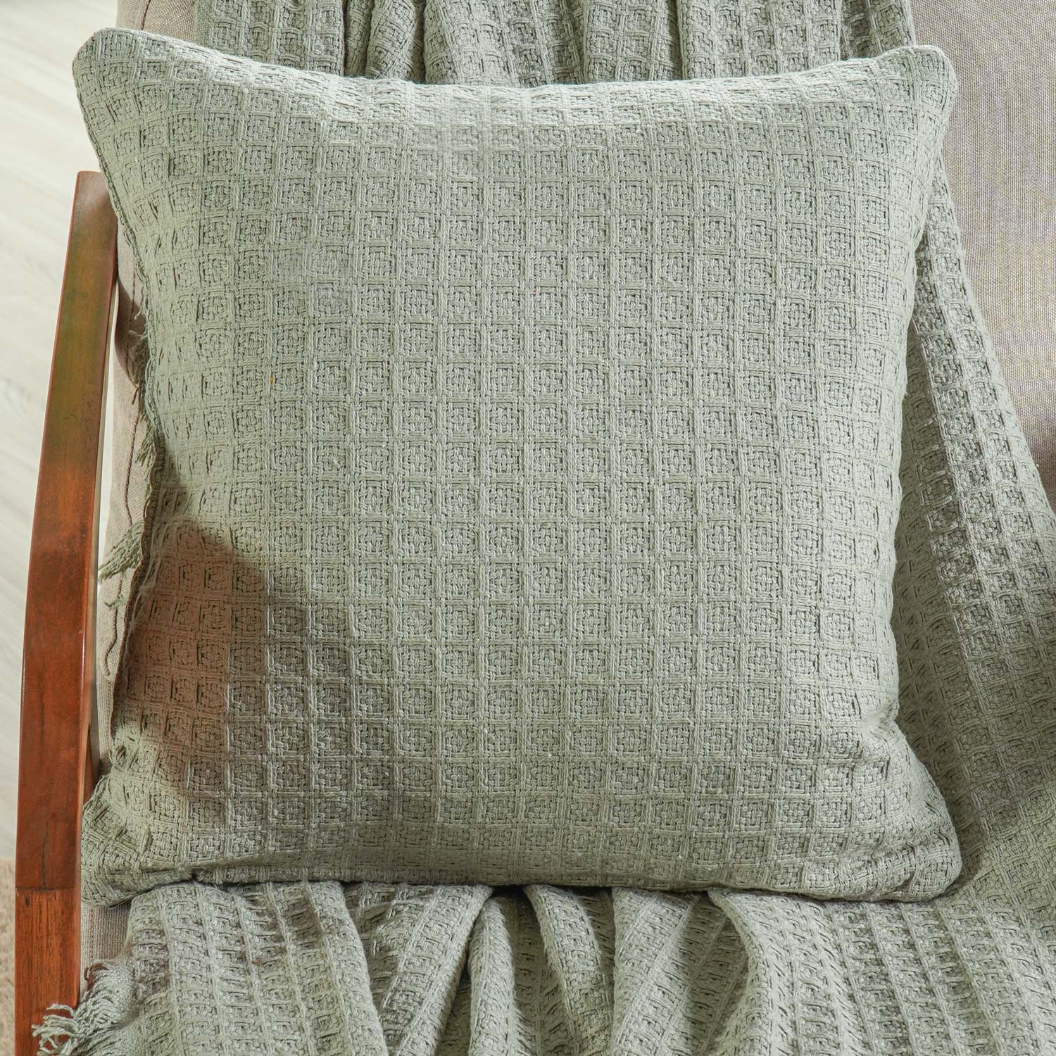 CAPA DE ALMOFADA WAFFLE 45CM X 45CM - VERDE ALFAFA (SC)