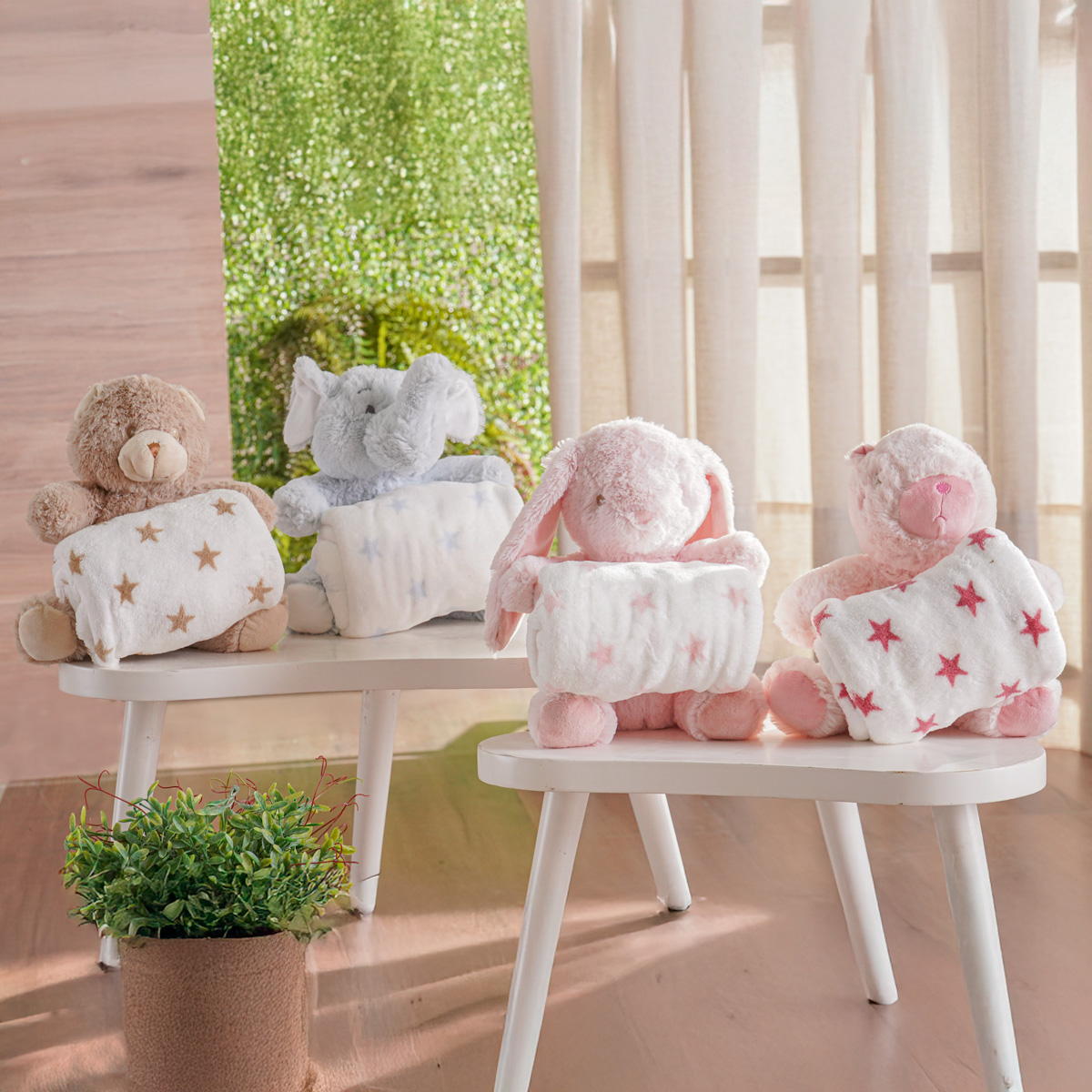 BICHINHO DE PELUCIA 26cm COM MANTA 1,00m x 75cm - PREMIUM (SC)
